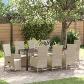Juego de Comedor de Jardín de 9 Piezas con Cojines Beige de Poliratán by , Garden chairs - Ref: Foro24-3379477, Price: 1,00 €...