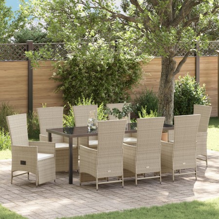 Juego de Comedor de Jardín de 9 Piezas con Cojines Beige de Poliratán by , Garden chairs - Ref: Foro24-3379477, Price: 1,00 €...