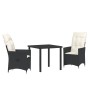 Conjunto de Comedor de Jardín de 3 Piezas con Cojines en Polirratán Negro by , Garden chairs - Ref: Foro24-3379534, Price: 29...