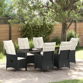 Juego de Comedor de Jardín de 7 Piezas con Cojines Negro Ratan Poliéster by , Garden chairs - Ref: Foro24-3379539, Price: 769...