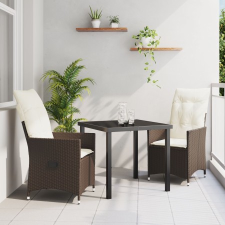 Set de Comedor Jardín de 3 Piezas con Cojines Marrón Poliratán by , Garden chairs - Ref: Foro24-3379541, Price: 315,40 €, Dis...