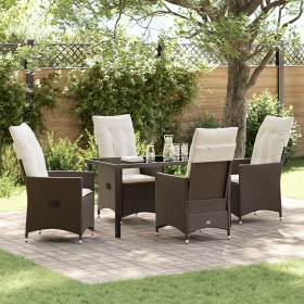 Set de Comedor de Jardín de 5 Piezas con Cojines Marrón Rattan Poliéster by , Garden chairs - Ref: Foro24-3379543, Price: 549...
