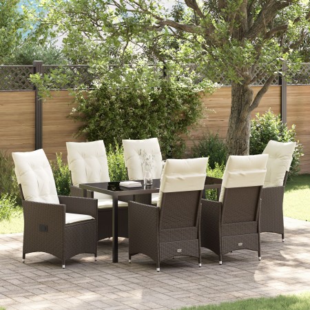 Conjunto de Comedor de Jardín de 7 Piezas de con Cojines de Poliratán Marrón by , Garden chairs - Ref: Foro24-3379545, Price:...