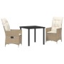 Set de Comedor de Jardín de 3 Piezas con Cojines Beige Poliratán by , Garden chairs - Ref: Foro24-3379555, Price: 302,23 €, D...
