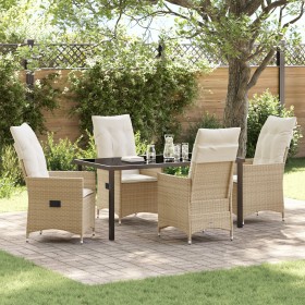 Set de Comedor de Jardín de 5 Piezas con Cojines Beige Rattán Poliéster de , Sillas de jardín - Ref: Foro24-3379558, Precio: ...