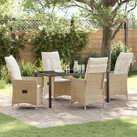 Set de Comedor de Jardín de 5 Piezas con Cojines Beige Rattán Poliéster von , Gartenstühle - Ref: Foro24-3379558, Preis: 554,...