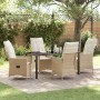 Set de Comedor de Jardín de 5 Piezas con Cojines Beige Rattán