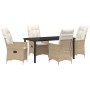Set de Comedor de Jardín de 5 Piezas con Cojines Beige Rattán