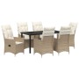Conjunto de Comedor de Jardín de 7 Piezas con Cojines, Poliratán Beige by , Garden chairs - Ref: Foro24-3379559, Price: 760,0...