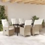 Conjunto de Comedor de Jardín de 7 Piezas con Cojines, Poliratán Beige by , Garden chairs - Ref: Foro24-3379559, Price: 760,0...