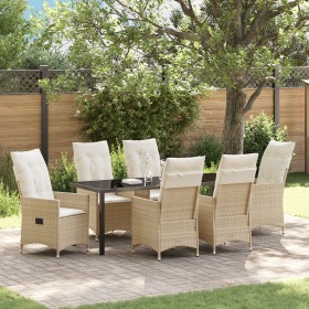 Set de Comedor de Jardín de 7 Piezas con Cojines Beige Ratán Poliéster von , Gartenstühle - Ref: Foro24-3379560, Preis: 782,9...