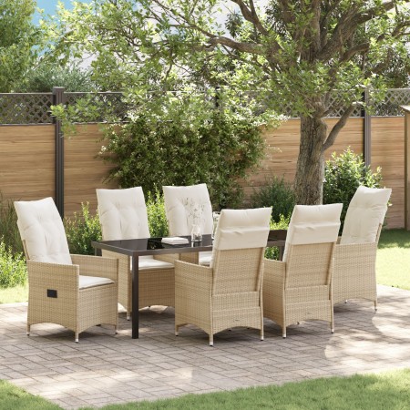 Set de Comedor de Jardín de 7 Piezas con Cojines Beige Ratán Poliéster by , Garden chairs - Ref: Foro24-3379560, Price: 782,9...