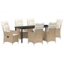 Set de Comedor de Jardín de 7 Piezas con Cojines Beige Ratán Poliéster by , Garden chairs - Ref: Foro24-3379560, Price: 782,9...