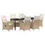 Set de Comedor de Jardín de 7 Piezas con Cojines Beige Ratán Poliéster by , Garden chairs - Ref: Foro24-3379560, Price: 782,9...
