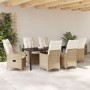 Set de Comedor de Jardín de 7 Piezas con Cojines Beige Ratán Poliéster by , Garden chairs - Ref: Foro24-3379560, Price: 782,9...
