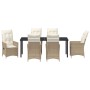 Set de Comedor de Jardín de 7 Piezas con Cojines Beige Ratán