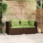 Sofá de 2 plazas con cojines ratán sintético marrón de vidaXL, Conjuntos de jardín - Ref: Foro24-317553, Precio: 238,14 €, De...