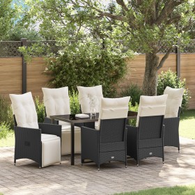 Set de Comedor de Jardín de 7 Piezas con Cojines de Poliratán Negro de , Sillas de jardín - Ref: Foro24-3379566, Precio: 764,...