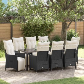 Juego de comedor de jardín de 9 piezas con cojines de polirratán negro by , Garden chairs - Ref: Foro24-3379568, Price: 1,00 ...