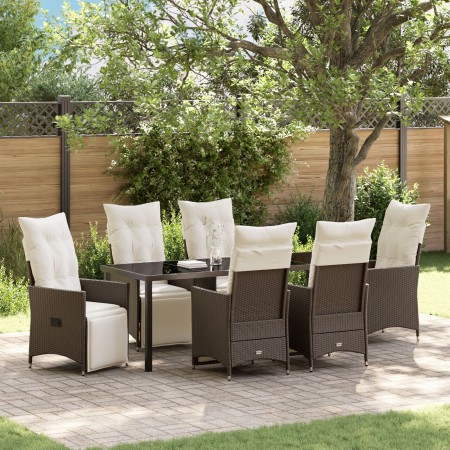 Set de Comedor de Jardín de 7 Piezas con Cojines Marrón Poliratán | Foro24.es | Tu tienda online para hogar, jardín y más Foro24.es