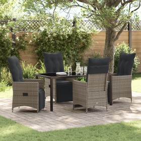 Juego de Comedor de Jardín de 5 Piezas con Cojines Gris Poliratán de , Sillas de jardín - Ref: Foro24-3379579, Precio: 614,67...