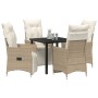 Set de Comedor de Jardín de 5 Piezas con Cojines Beige Poliratán