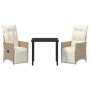 Juego de Comedor de Jardín de 3 Piezas con Cojines Beige Poliratán by , Garden chairs - Ref: Foro24-3379583, Price: 362,31 €,...