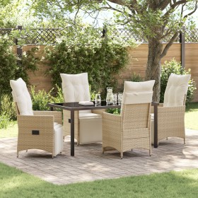 Juego de Comedor de Jardín de 5 Piezas con Cojines Beige Poliratán von , Gartenstühle - Ref: Foro24-3379586, Preis: 655,05 €,...