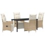 Juego de Comedor de Jardín de 5 Piezas con Cojines Beige Poliratán von , Gartenstühle - Ref: Foro24-3379586, Preis: 655,05 €,...