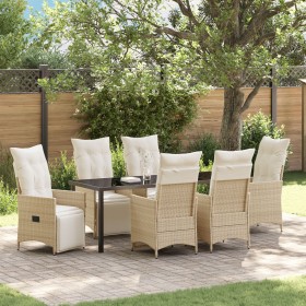 Set de Comedor de Jardín de 7 Piezas con Cojines Beige Ratán Poliratán von , Gartenstühle - Ref: Foro24-3379588, Preis: 951,9...