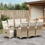 Juego de Comedor de Jardín de 9 Piezas con Cojines Beige