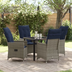 Conjunto de Comedor de Jardín de 5 Piezas con Cojines de Ratán Gris, Mesa de Jardín Negra 80x80x73 cm con Vidrio Templado by ...