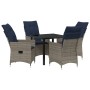 Conjunto de Comedor de Jardín de 5 Piezas con Cojines de Ratán Gris, Mesa de Jardín Negra 80x80x73 cm con Vidrio Templado by ...