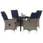 Conjunto de Comedor de Jardín de 5 Piezas con Cojines de Ratán Gris, Mesa de Jardín Negra 80x80x73 cm con Vidrio Templado by ...
