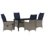 Juego de Comedor de Jardín de 5 Piezas con Cojines Grises de Polirratán, Mesa de Jardín Negra 140x80x73 cm Cristal Templado b...