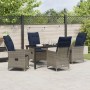 Juego de Comedor de Jardín de 5 Piezas con Cojines Grises de Polirratán, Mesa de Jardín Negra 140x80x73 cm Cristal Templado b...