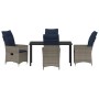 Juego de Comedor de Jardín de 5 Piezas con Cojines Grises de Polirratán, Mesa de Jardín Negra 140x80x73 cm Cristal Templado b...