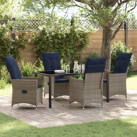 Juego de Comedor de Jardín de 5 Piezas con Cojines Ratán Gris, Mesa de Jardín Negra 160x80x73 cm Cristal Templado by , Garden...