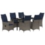 Juego de Comedor de Jardín de 7 Piezas con Cojines de Ratán Gris, Mesa de Jardín Negra 160x80x73 cm Vidrio Templado by , Gard...