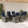 Juego de Comedor de Jardín de 7 Piezas con Cojines de Ratán Gris, Mesa de Jardín Negra 160x80x73 cm Vidrio Templado by , Gard...