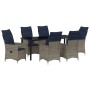Conjunto de Comedor de Jardín de 7 Piezas con Cojines de Ratán, Mesa de Jardín Negra 200x80x73 cm con Cristal Templado von , ...