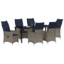Conjunto de Comedor de Jardín de 7 Piezas con Cojines de Ratán, Mesa de Jardín Negra 200x80x73 cm con Cristal Templado von , ...