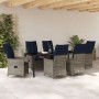 Conjunto de Comedor de Jardín de 7 Piezas con Cojines de Ratán, Mesa de Jardín Negra 200x80x73 cm con Cristal Templado von , ...