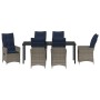 Conjunto de Comedor de Jardín de 7 Piezas con Cojines de Ratán, Mesa de Jardín Negra 200x80x73 cm con Cristal Templado von , ...
