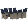 Conjunto de Comedor de Jardín de 9 Piezas con Cojines Gris Ratán, Mesa de Jardín Negra 200x80x73 cm Vidrio Templado von , Gar...