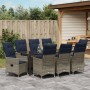 Conjunto de Comedor de Jardín de 9 Piezas con Cojines Gris Ratán, Mesa de Jardín Negra 200x80x73 cm Vidrio Templado von , Gar...