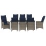 Conjunto de Comedor de Jardín de 9 Piezas con Cojines Gris Ratán, Mesa de Jardín Negra 200x80x73 cm Vidrio Templado von , Gar...