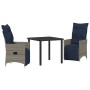 Conjunto de Comedor de Jardín  de 3 Piezas con Cojines de Ratán Gris, Mesa de Jardín  Negra 80x80x73 cm con Vidrio Templado | Foro24.es | Tu tienda online para hogar, jardín y más Foro24.es