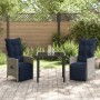 Conjunto de Comedor de Jardín  de 3 Piezas con Cojines de Ratán Gris, Mesa de Jardín  Negra 80x80x73 cm con Vidrio Templado | Foro24.es | Tu tienda online para hogar, jardín y más Foro24.es