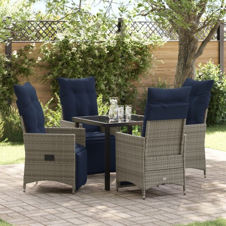 Juego de Comedor de Jardín de 5 Piezas con Cojines Gris de Ratán, Mesa de Jardín  Negra 80x80x73 cm de Vidrio Templado | Foro24.es | Tu tienda online para hogar, jardín y más Foro24.es